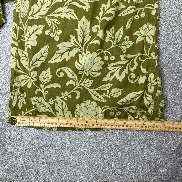 Pilcro Anthropologie Smocked Printed Linen Wide Leg Jumpsuit Medium Moss Floral - Picture 15 of 16